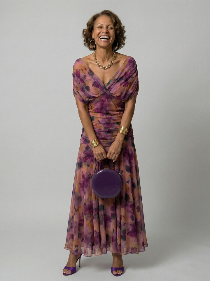 Casual Midi Dress with Off-Shoulder Sleeves Calen