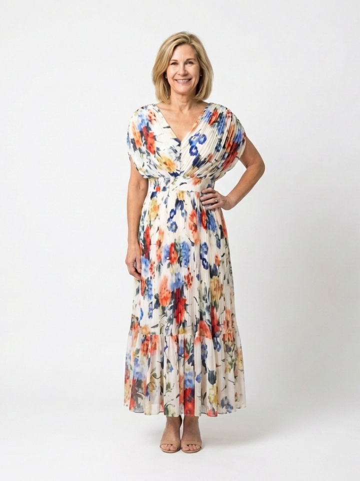 Pleated Floral Midi Dress Savannah