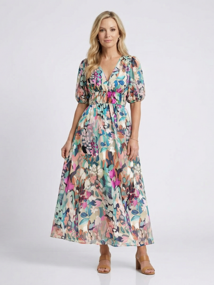 Midi dress with short sleeves and Eulalie waist