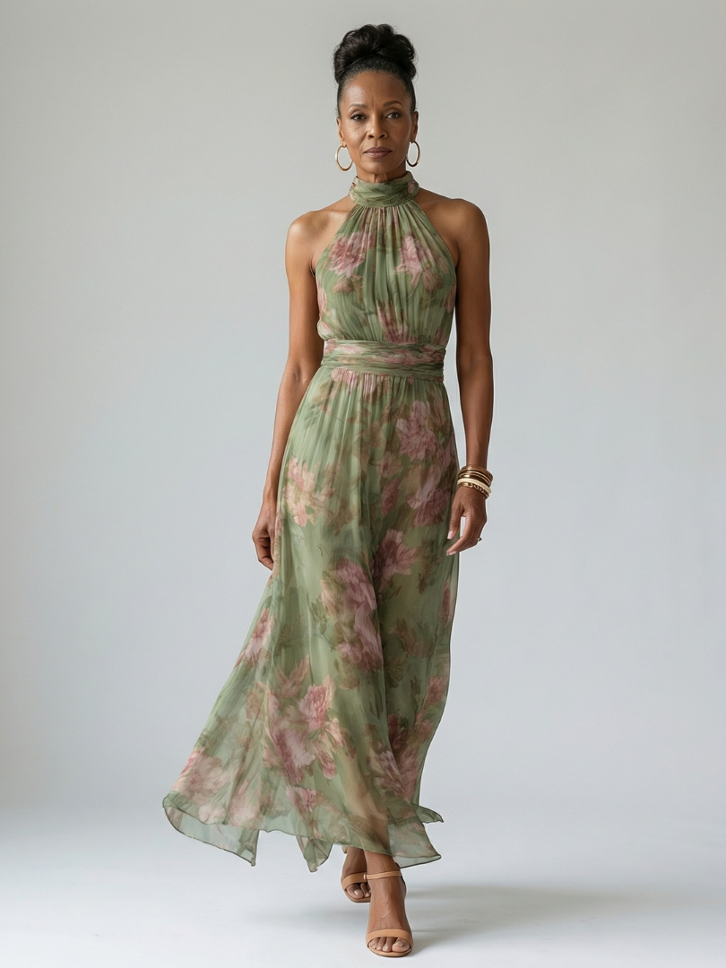 Midi Dress with Ruched Halter Neck Mirelle