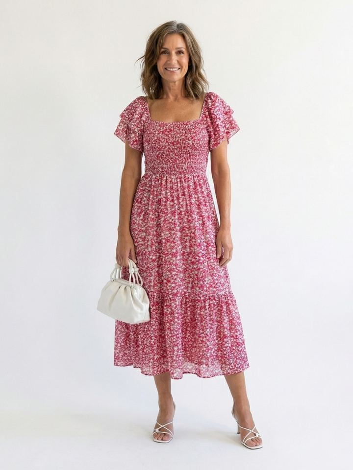 Midi Floral Dress with Off-Shoulder Odette