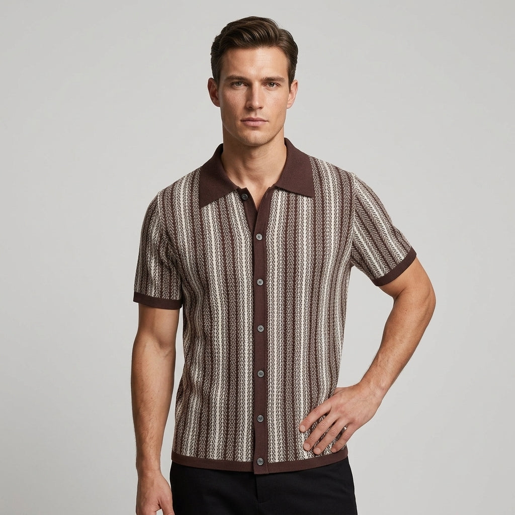 Reid Stripe Open Collar Knit Shirt