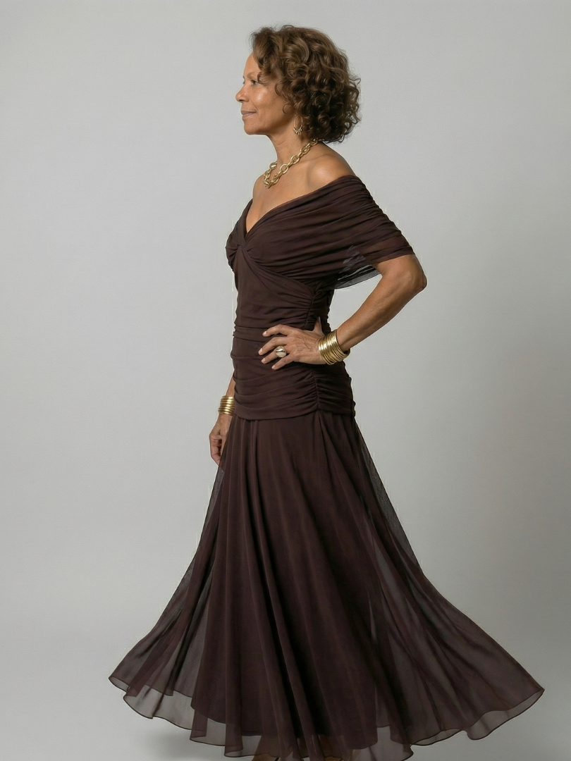 Casual Midi Dress with Off-Shoulder Sleeves Calen