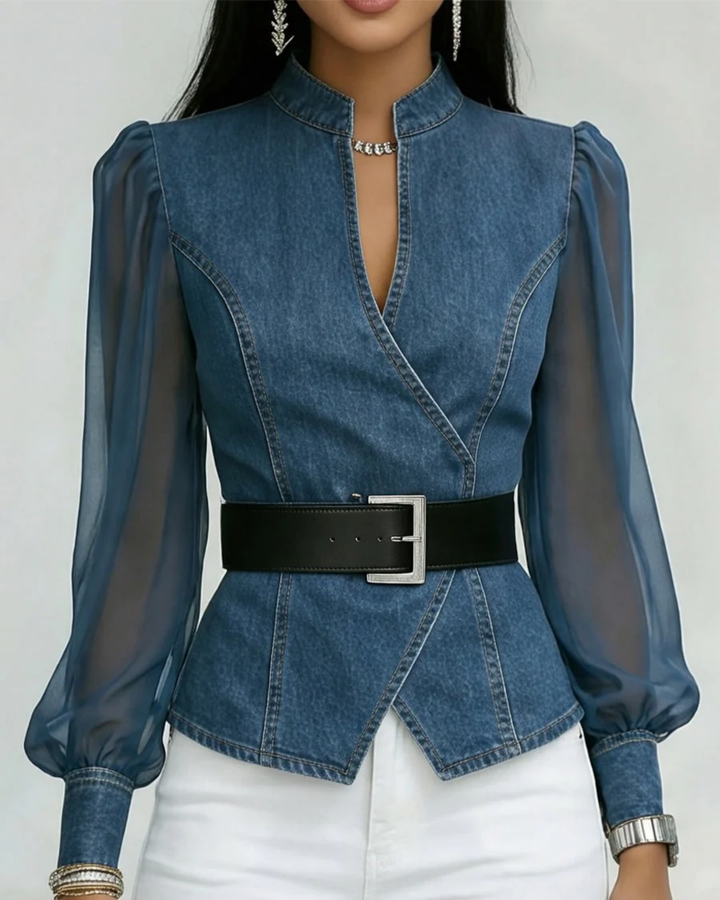 Zaya™ - Jeans Blouse with Fluid Chiffon Sleeves