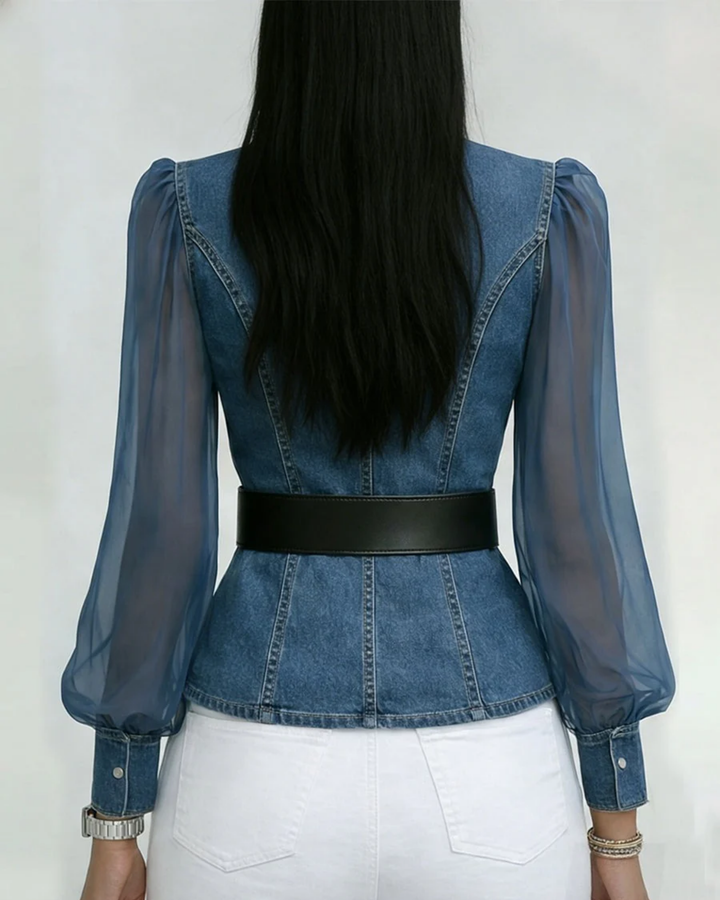 Zaya™ - Jeans Blouse with Fluid Chiffon Sleeves