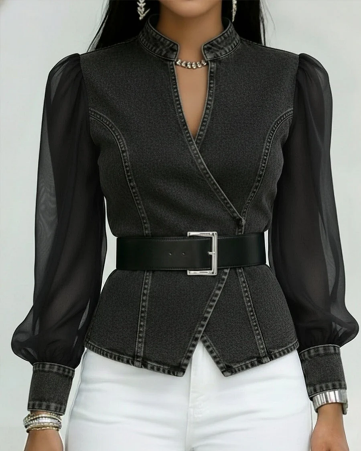 Zaya™ - Jeans Blouse with Fluid Chiffon Sleeves