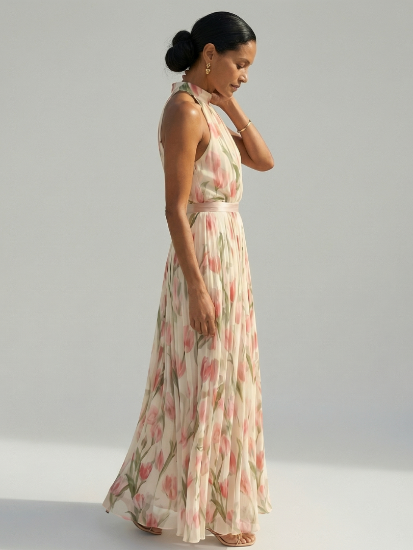 Midi Dress with Halter Neck and Floral Design Aurelle