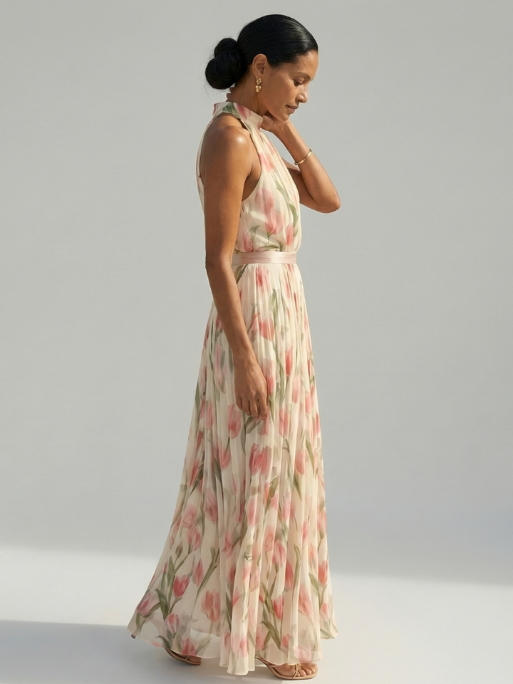 Midi Dress with Halter Neck and Floral Design Aurelle