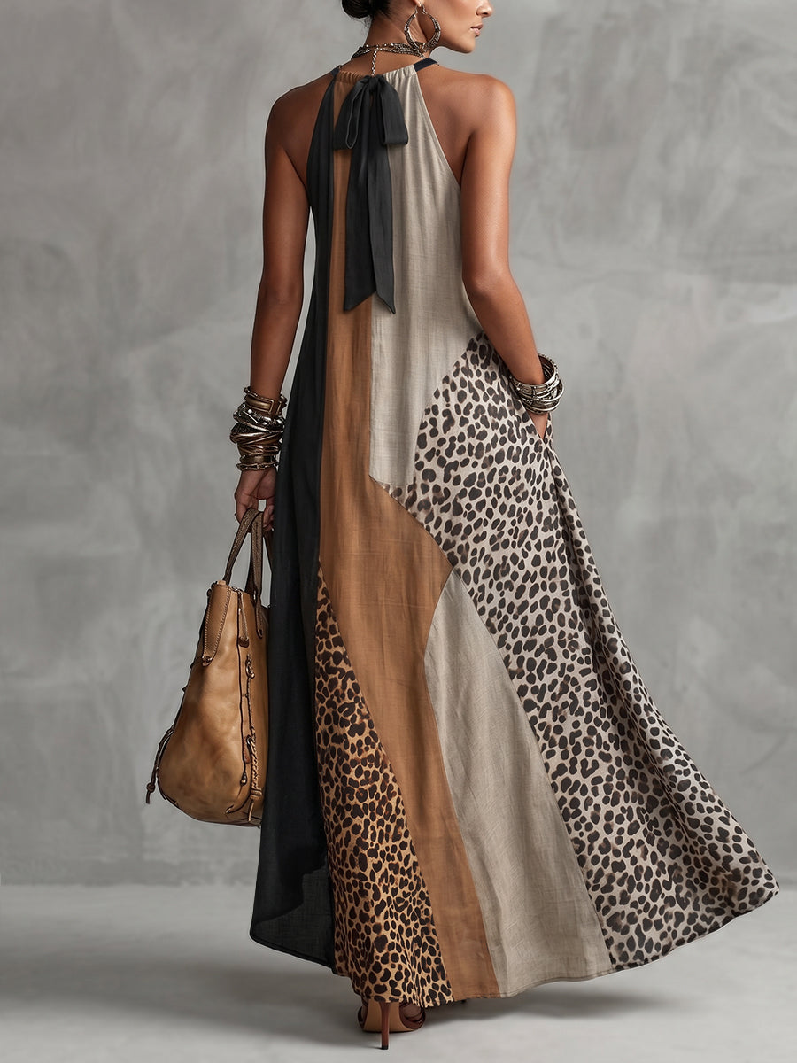 Terina - Long Dress with Leopard Print Inserts
