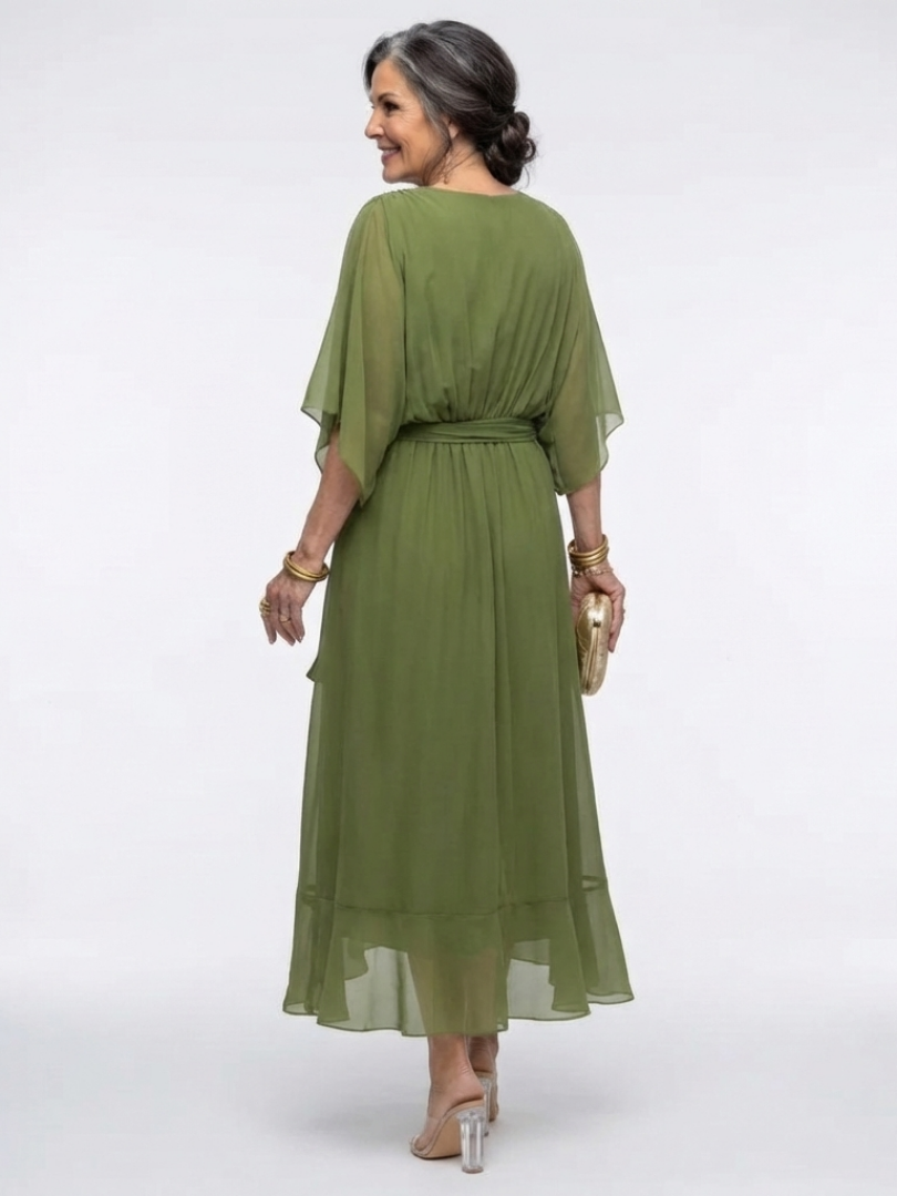 Draped Midi Dress with Elysia Neckline