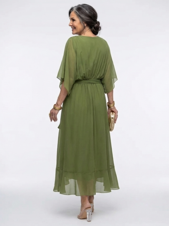 Draped Midi Dress with Elysia Neckline