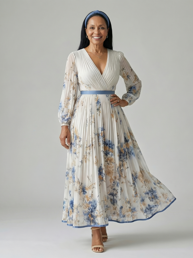 Rielle Pleated Midi Wrap Dress