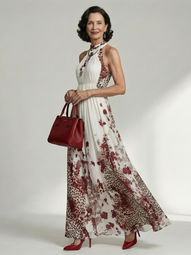 White Pleated Maxi Dress Orlune