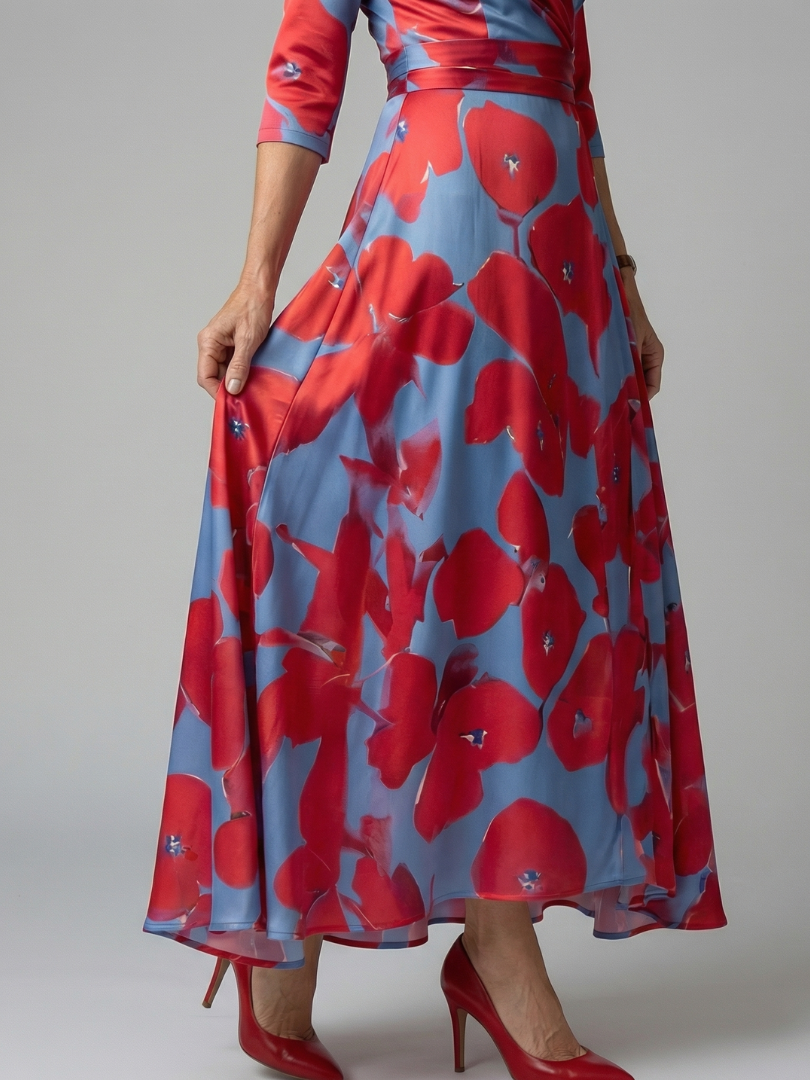 Midi Wrap Dress with Celine Collar