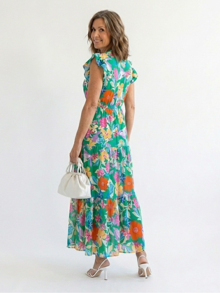 Lilac Floral Print Flared Midi Dress