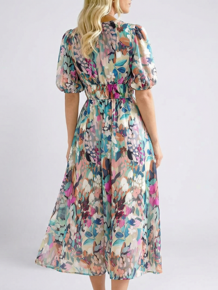Midi dress with short sleeves and Eulalie waist