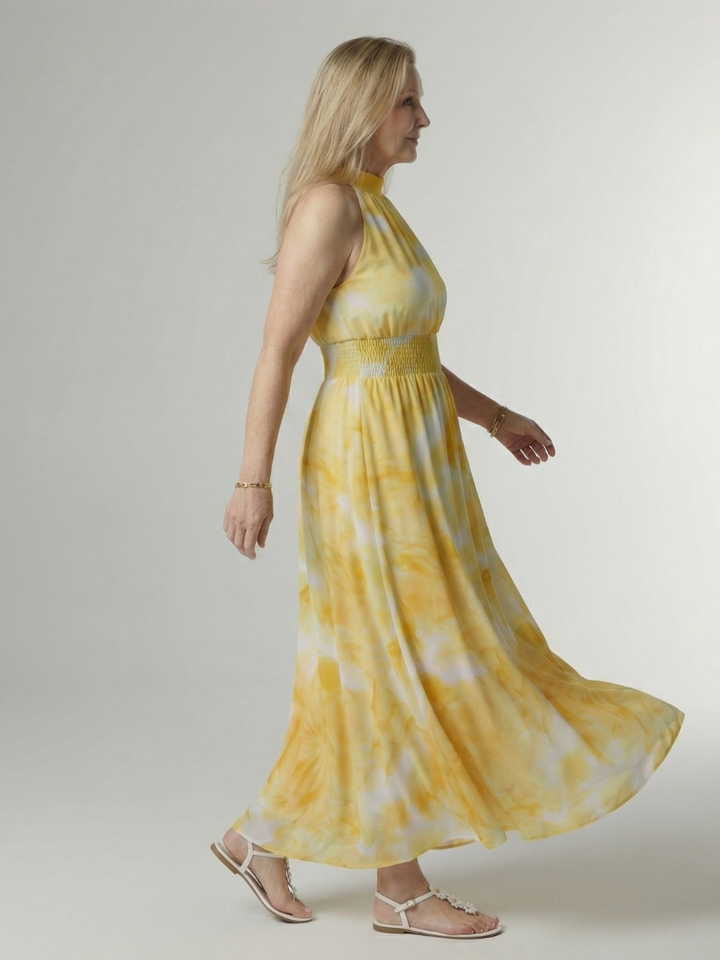 Midi Dress with Gathered Halter Neckline