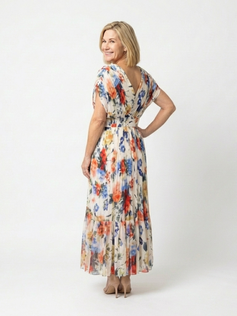 Pleated Floral Midi Dress Savannah