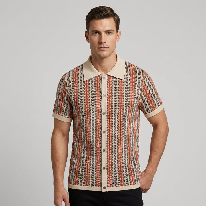Reid Stripe Open Collar Knit Shirt