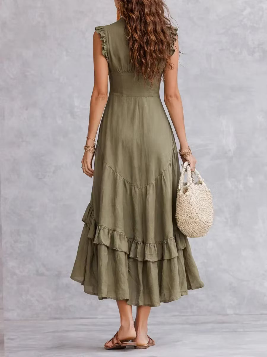 Minimalist Women's Lace Dress in Cotton and Linen
