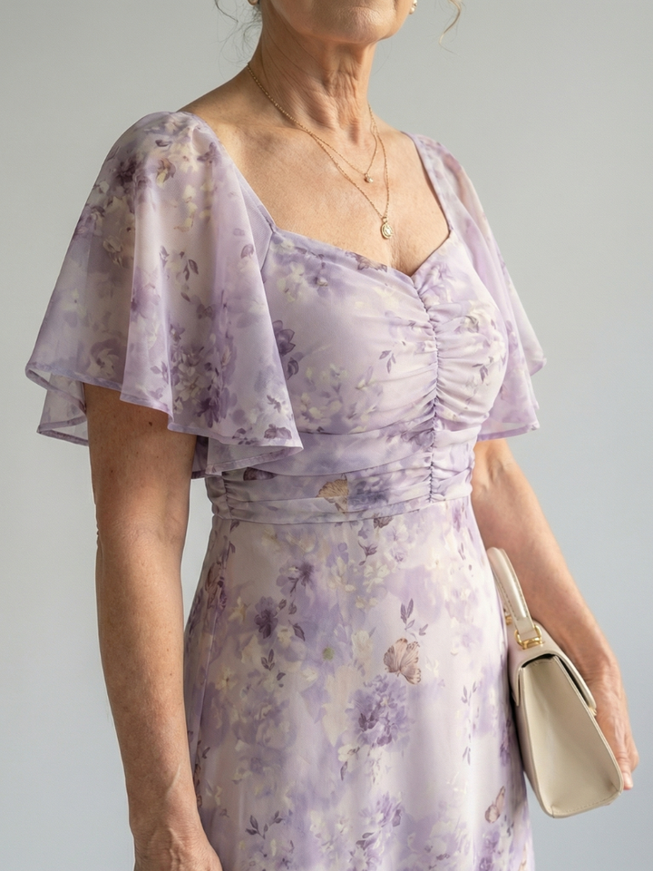 Midi Dress with Ruffled Sleeves Vaelis