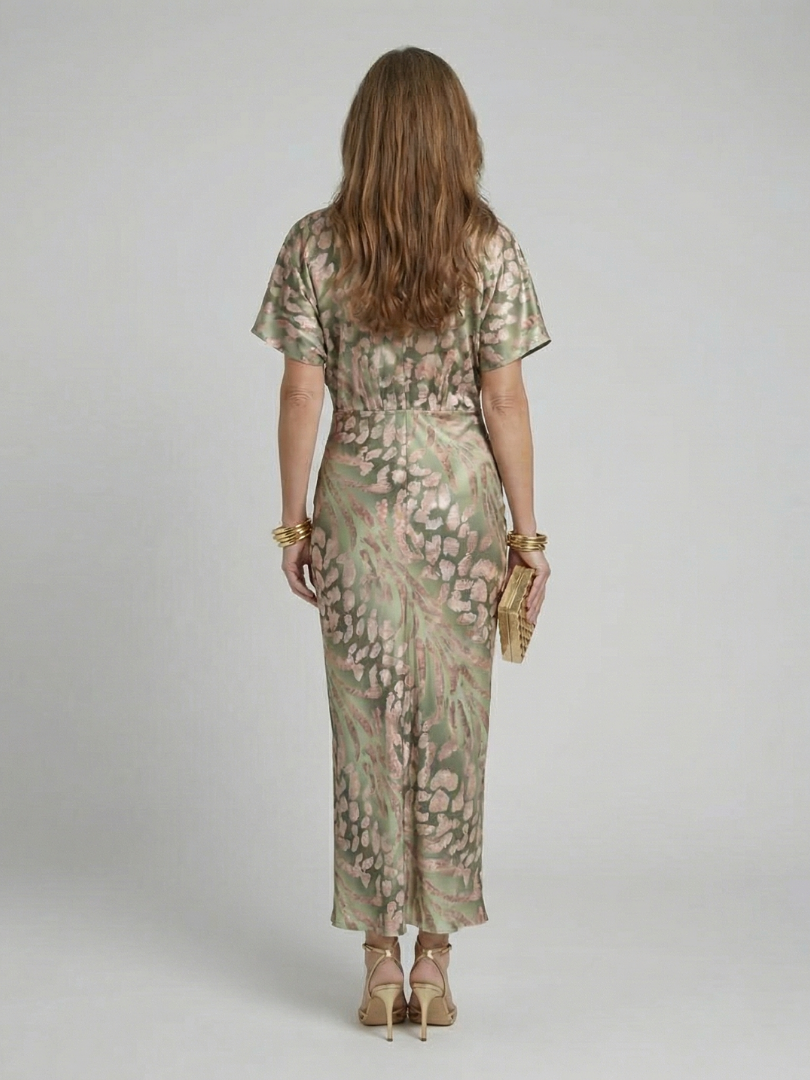 Coral Abstract Print Midi Dress