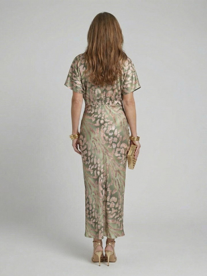 Coral Abstract Print Midi Dress