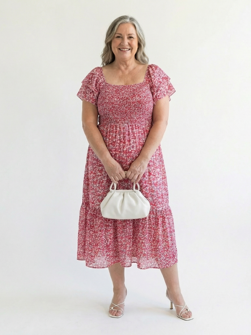 Midi Floral Dress with Off-Shoulder Odette