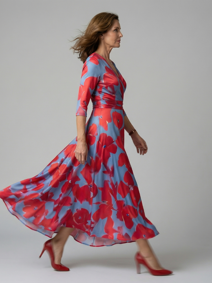 Midi Wrap Dress with Celine Collar