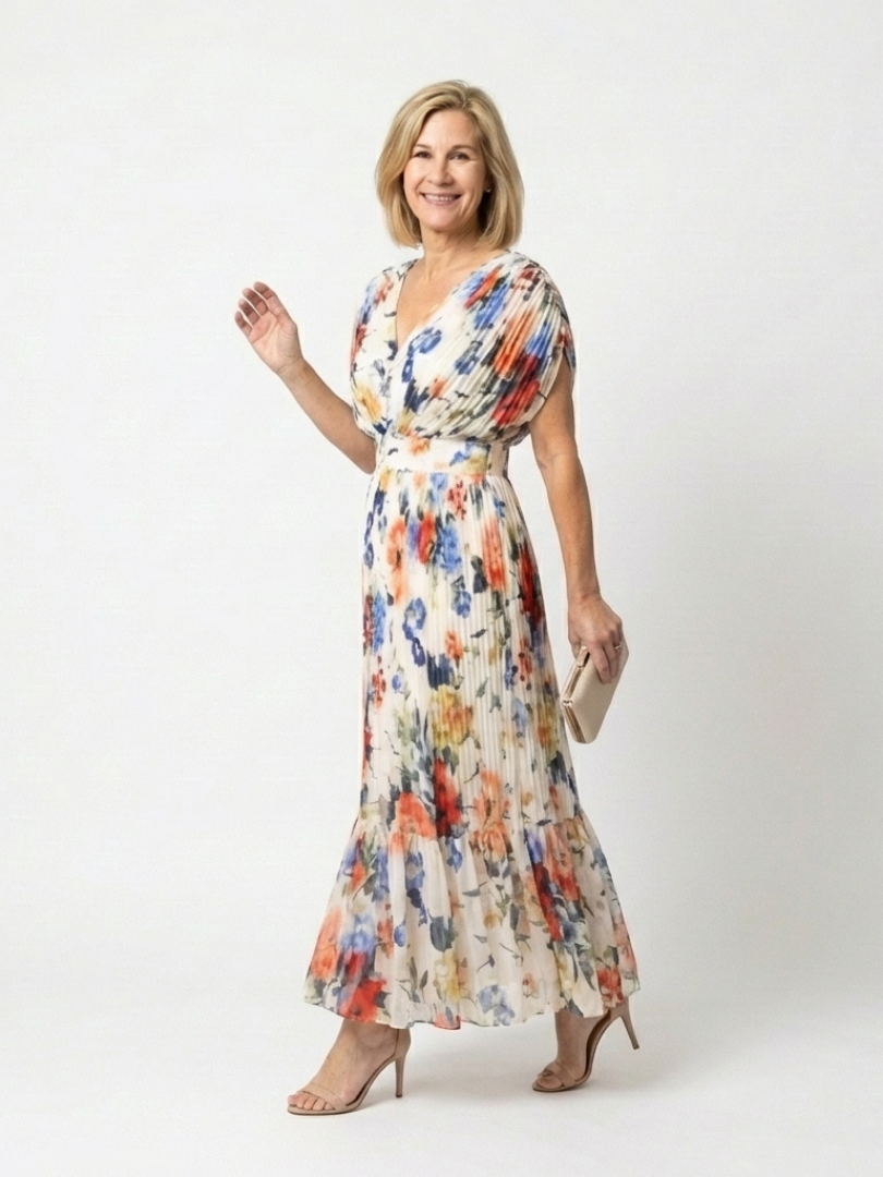 Pleated Floral Midi Dress Savannah