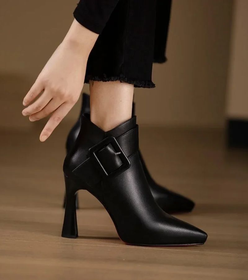 Signature Ankle Boots with Heel & Oversized Buckle