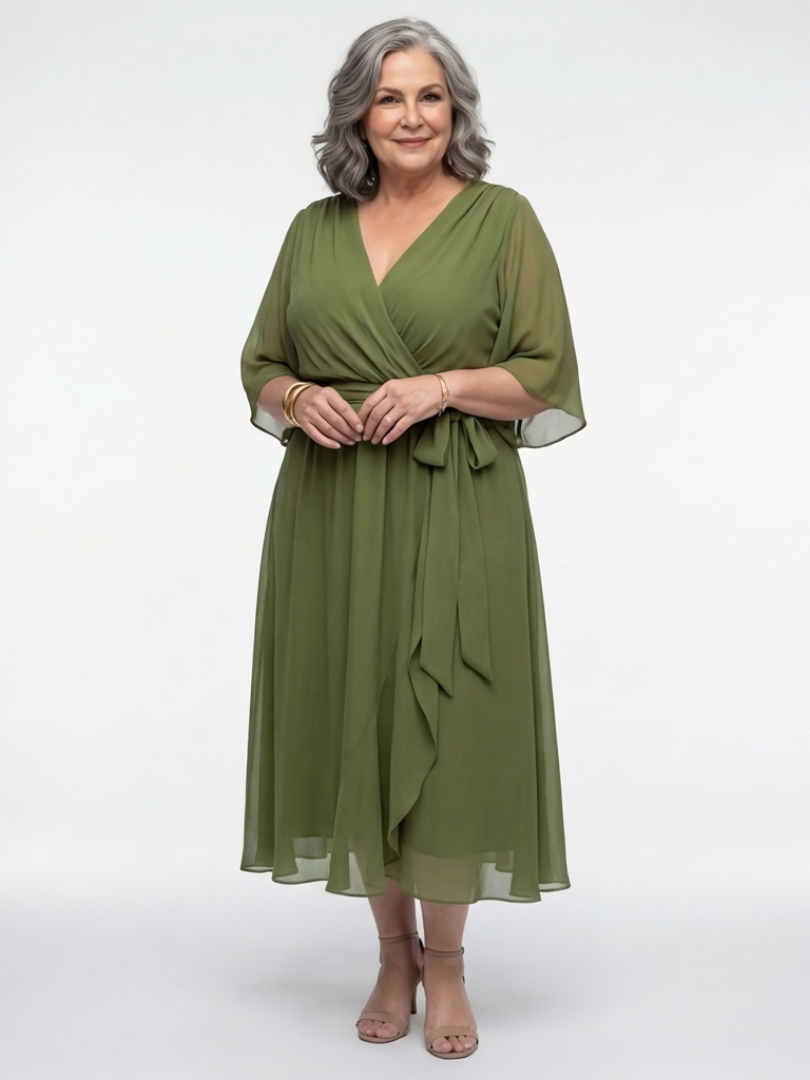 Draped Midi Dress with Elysia Neckline