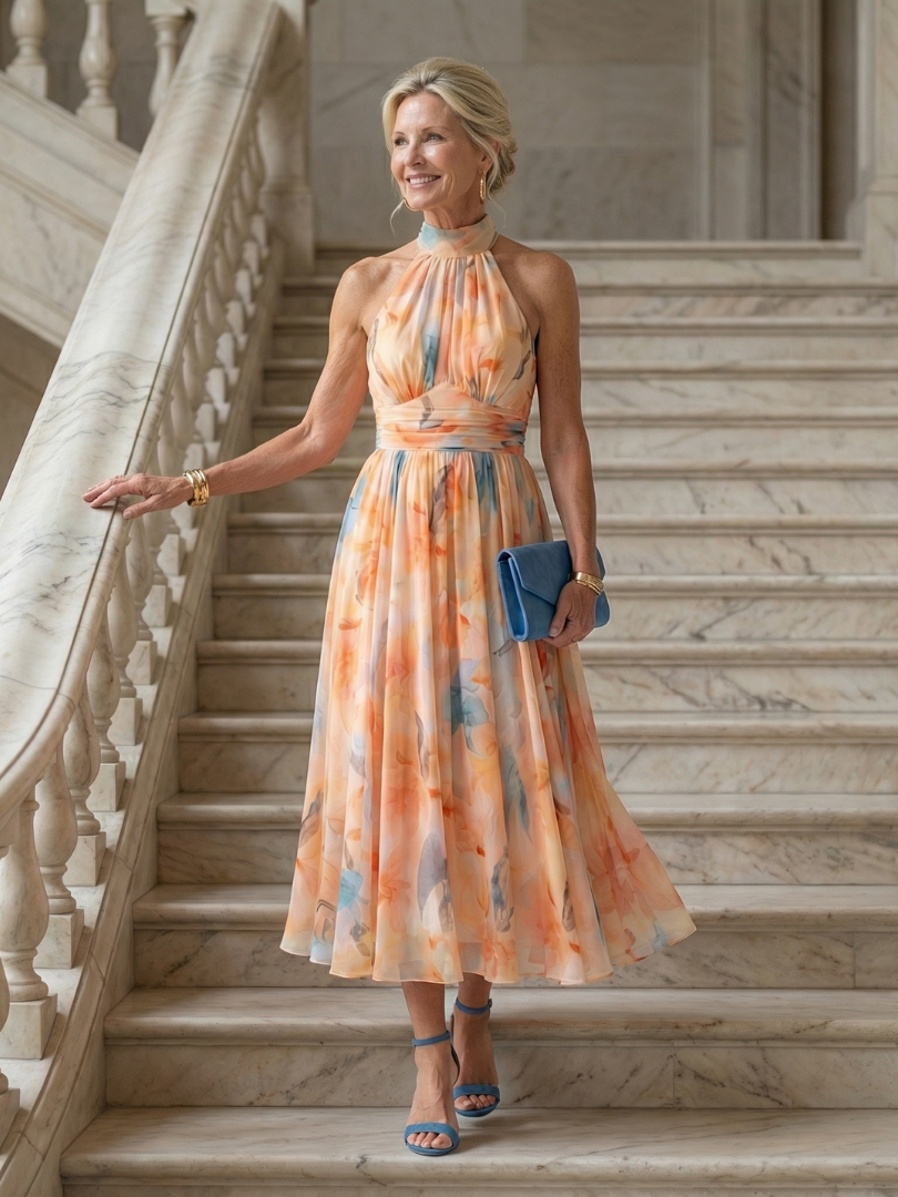Soft Halter Neck Midi Dress Elin