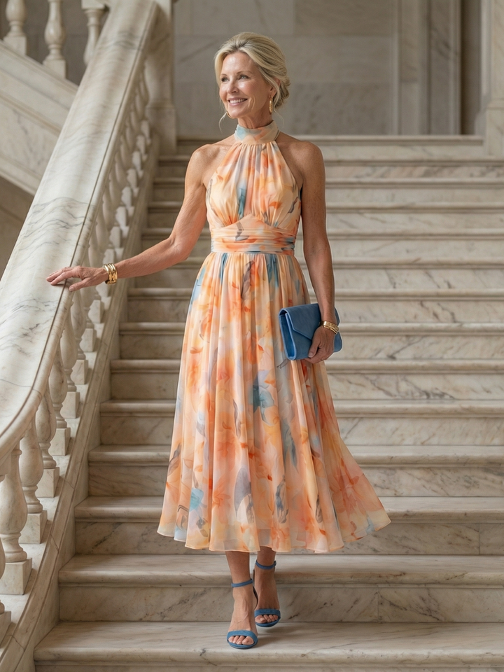 Soft Halter Neck Midi Dress Elin