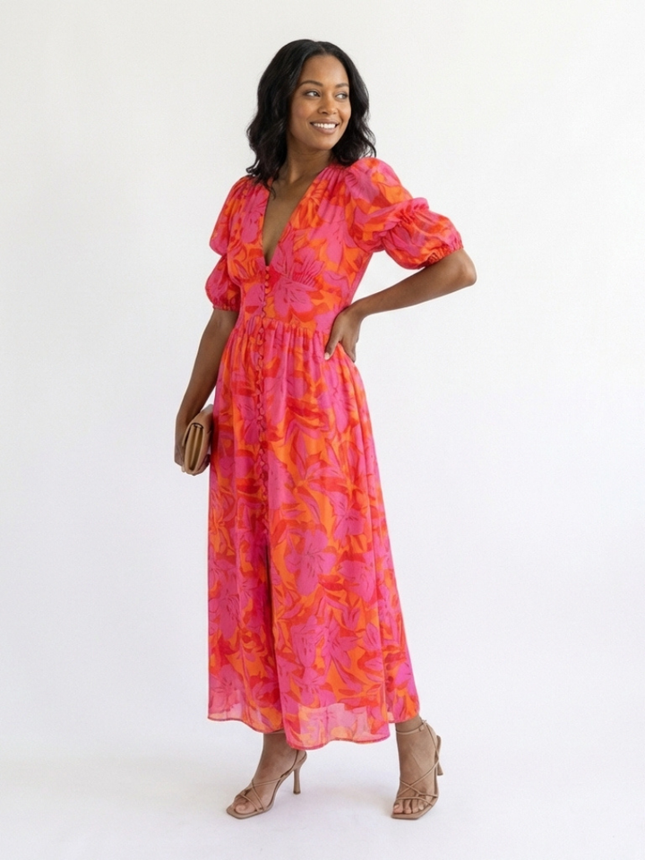 Midi Dress with Puff Sleeves Willow