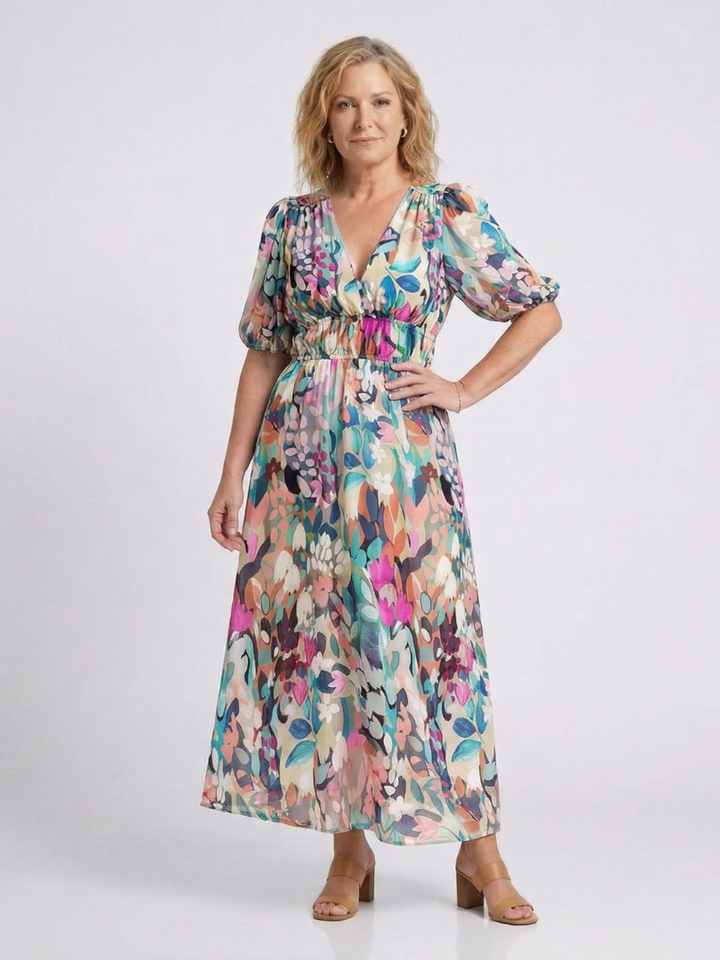 Midi dress with short sleeves and Eulalie waist