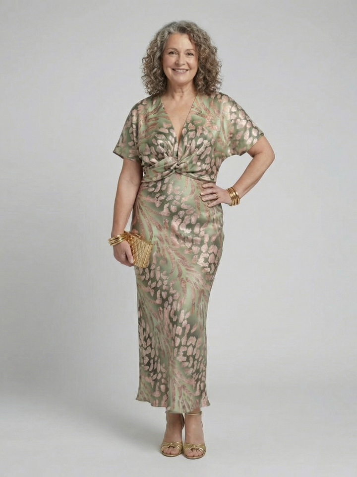 Coral Abstract Print Midi Dress