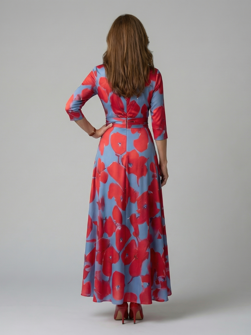 Midi Wrap Dress with Celine Collar