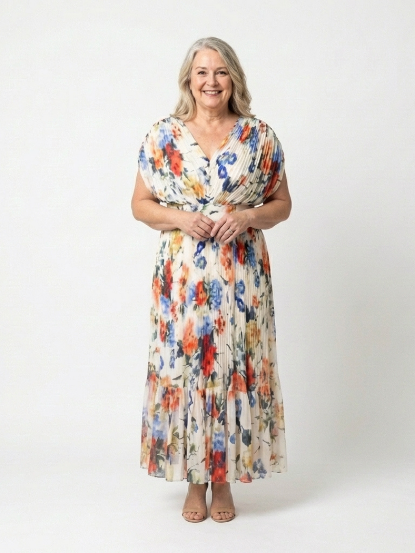 Pleated Floral Midi Dress Savannah