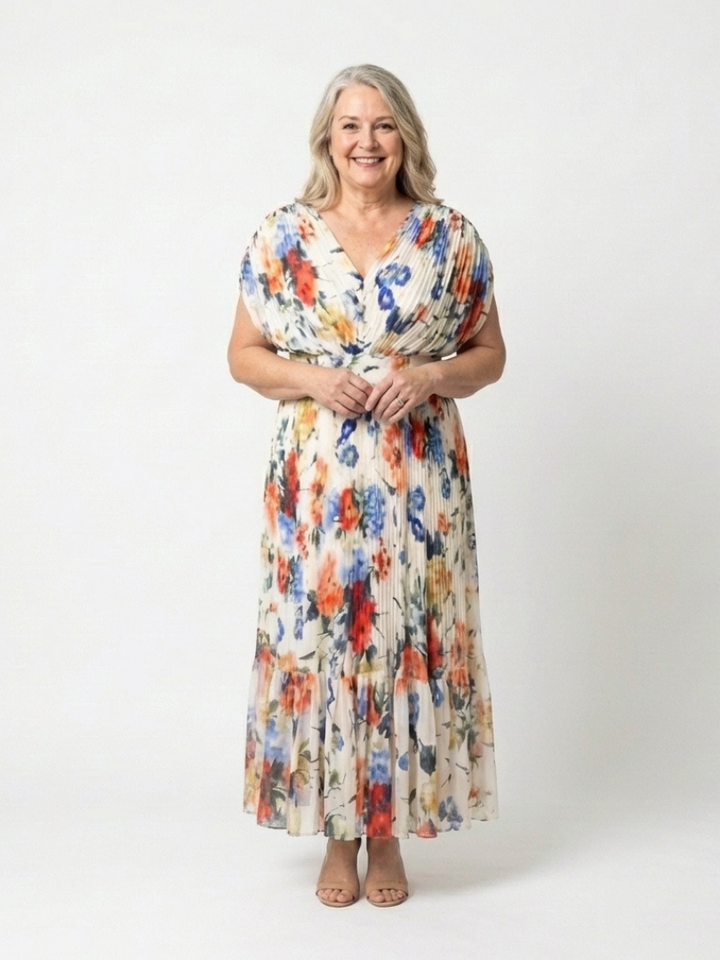 Pleated Floral Midi Dress Savannah