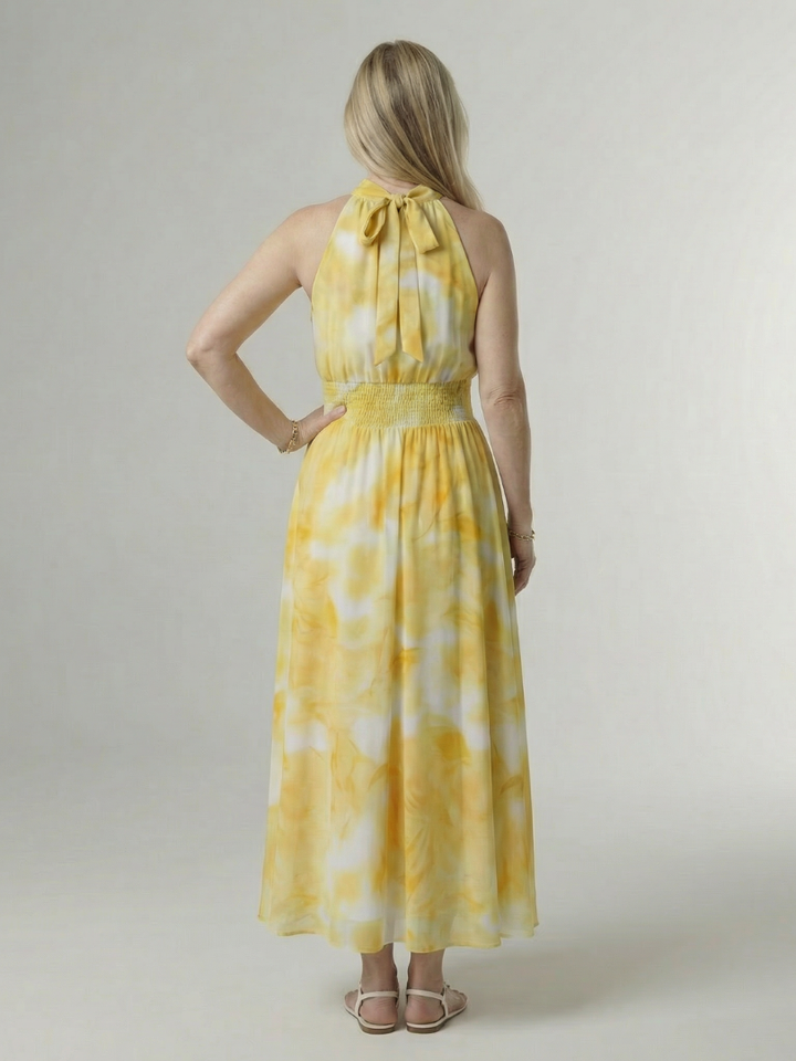 Midi Dress with Gathered Halter Neckline