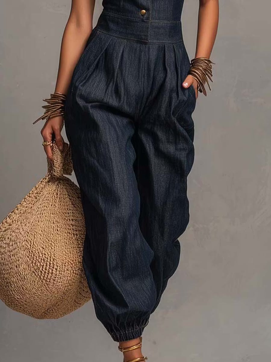 Retro Sleeveless Denim Jumpsuit