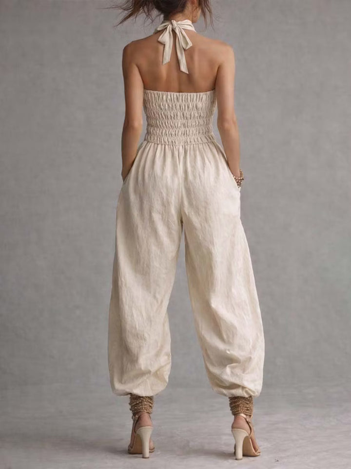 Boho Cotton Strapless Jumpsuit with Balloon Legs
