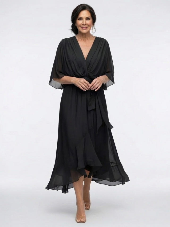 Draped Midi Dress with Elysia Neckline