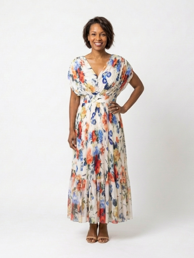 Pleated Floral Midi Dress Savannah