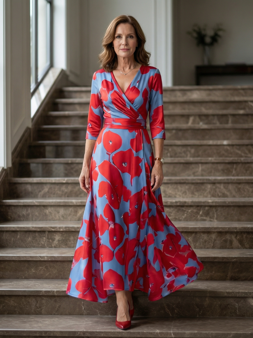 Midi Wrap Dress with Celine Collar