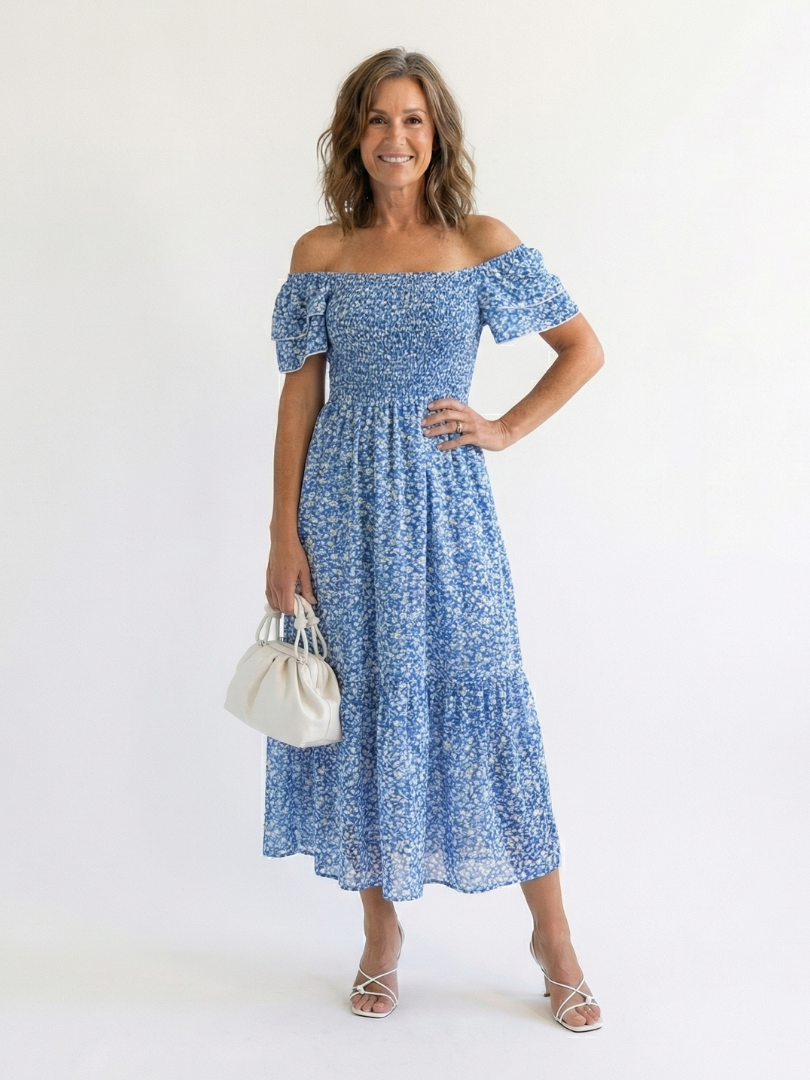Midi Floral Dress with Off-Shoulder Odette