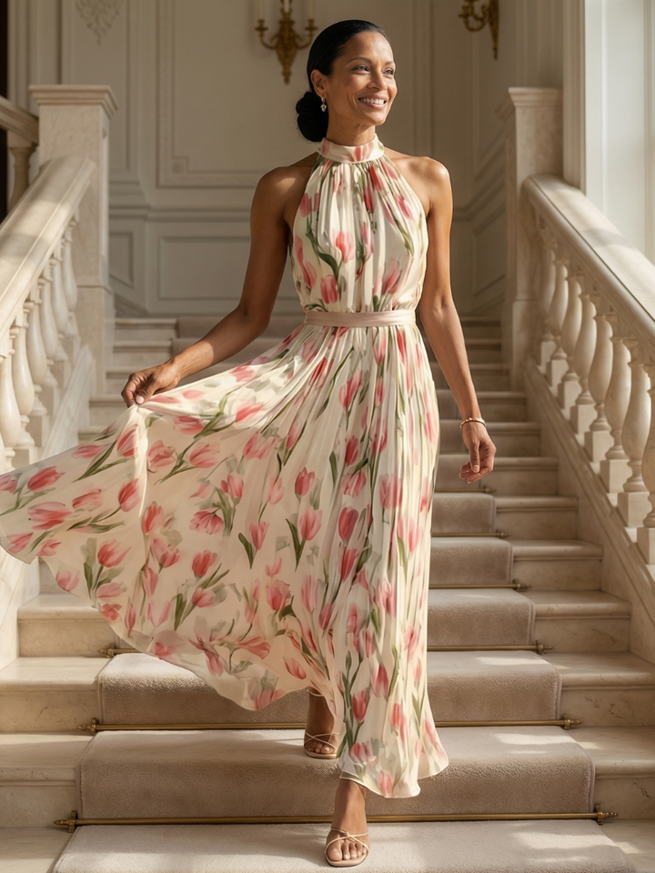 Midi Dress with Halter Neck and Floral Design Aurelle