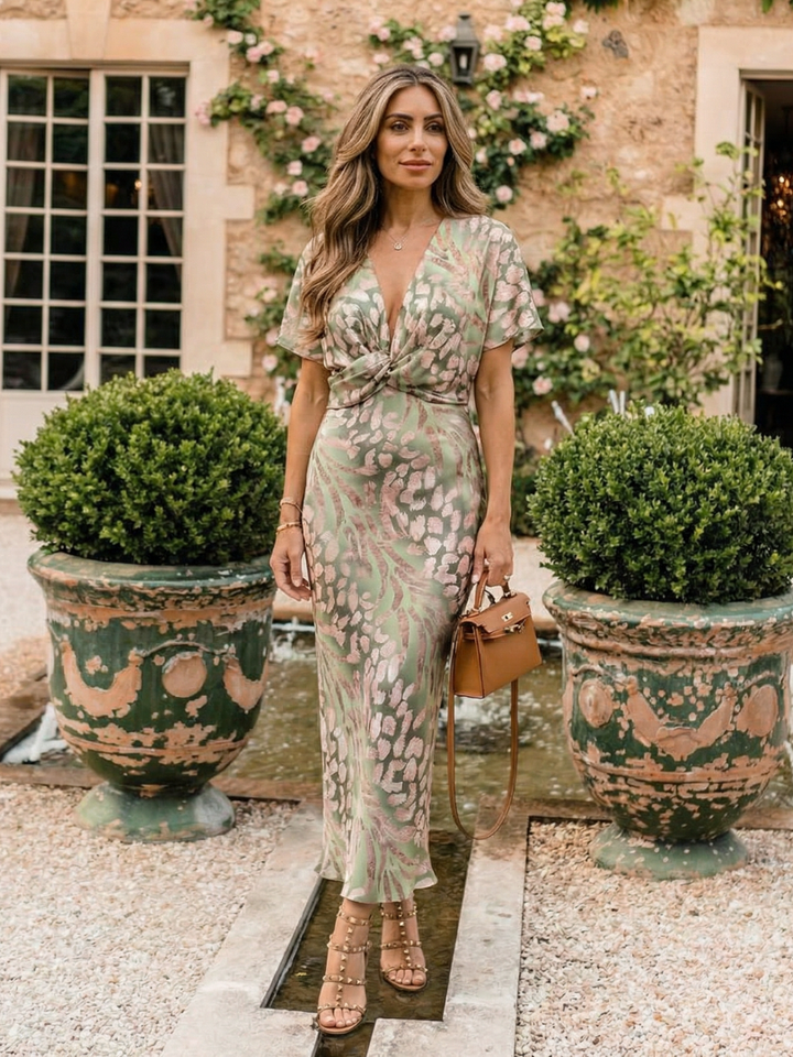Coral Abstract Print Midi Dress