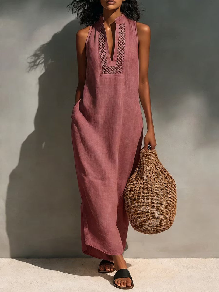 Minimalist Women's Sleeveless Maxi Dress with Cutout Neckline